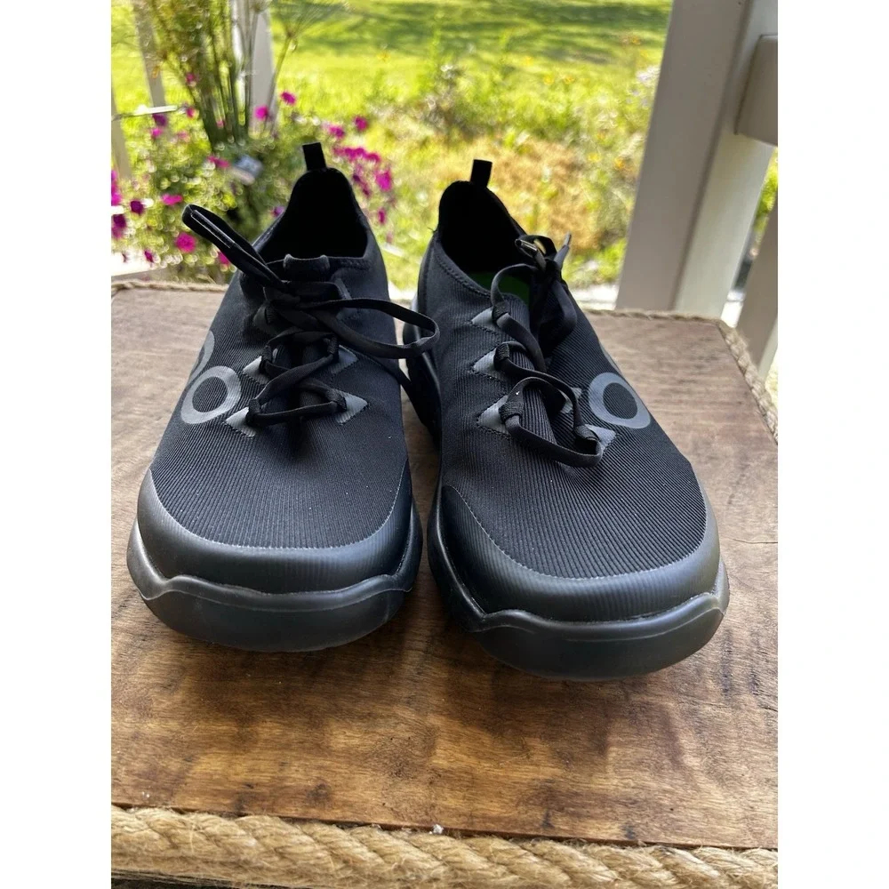 OOFOS OOmg Sport Low Black Recovery Shoes Mens 12 EU45 Lace Up Sneakers